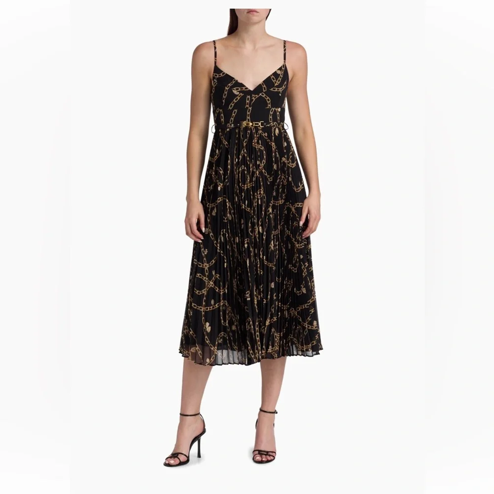 Zimmermann Sunray Pleated Picnic Midi Dress Black Chain-Print Spaghetti Strap 1 - Picture 8 of 16